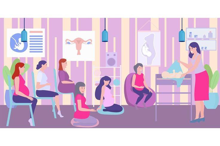 This may contain: a group of women sitting around a table in a room with striped walls and flooring